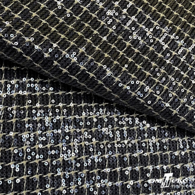 Ткань костюмная с пайетками, 100%полиэстр, 460+/-10 гр/м2, 150см #309 - цв. чёрный - купить в Северодвинске. Цена 1 203.93 руб.