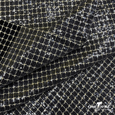 Ткань костюмная с пайетками, 100%полиэстр, 460+/-10 гр/м2, 150см #309 - цв. чёрный - купить в Северодвинске. Цена 1 203.93 руб.