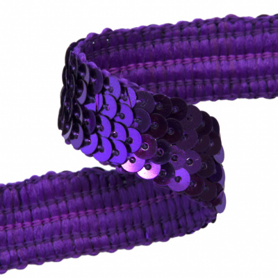 Тесьма с пайетками 12, шир. 20 мм/уп. 25+/-1 м, цвет фиолет - купить в Северодвинске. Цена: 778.19 руб.