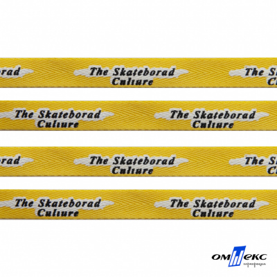 Тесьма отделочная (киперная) 10 мм, 100% хлопок,"THE SKATEBOARD CULIURE"(45 м) цв.121-30 -жёлтый - купить в Северодвинске. Цена: 850.62 руб.