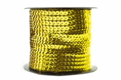 Пайетки "ОмТекс" на нитях, SILVER-BASE, 6 мм С / упак.73+/-1м, цв. А-1 - т.золото - купить в Северодвинске. Цена: 468.37 руб.