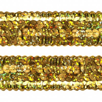 Тесьма с пайетками D16, шир. 20 мм/уп. 25+/-1 м, цвет золото - купить в Северодвинске. Цена: 778.19 руб.